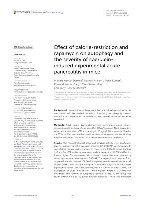 PDF Effect Of Calorie Restriction And Rapamycin On Autophagy And The