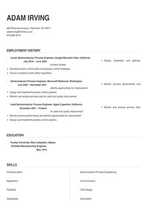 Semiconductor Process Engineer Resume Sample Tips Online Resume Builder