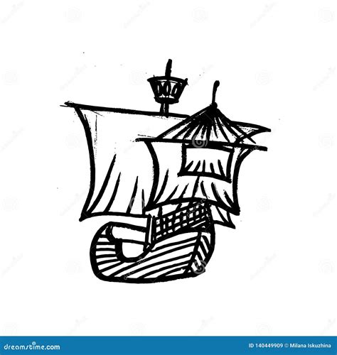 Sketche Of Ship With Sails Stock Vector Illustration Of Drawn 140449909