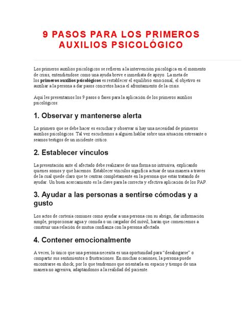 9 Pasos Para Los Primeros Auxilios Psicológico Pdf Sicología