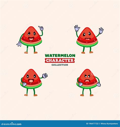 Cute Vector Set Of Watermelon Fruit Character Stock Vector