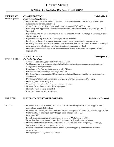 Senior Consultant Resume Samples Velvet Jobs