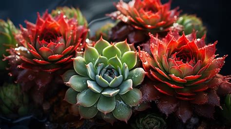 Premium AI Image | Evergreen Sempervivum Succulents Emerging from Underneath