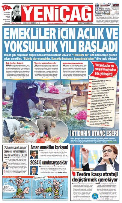 Yeniçağ Gazetesi nin 1 sayfası 18 Ocak 2024