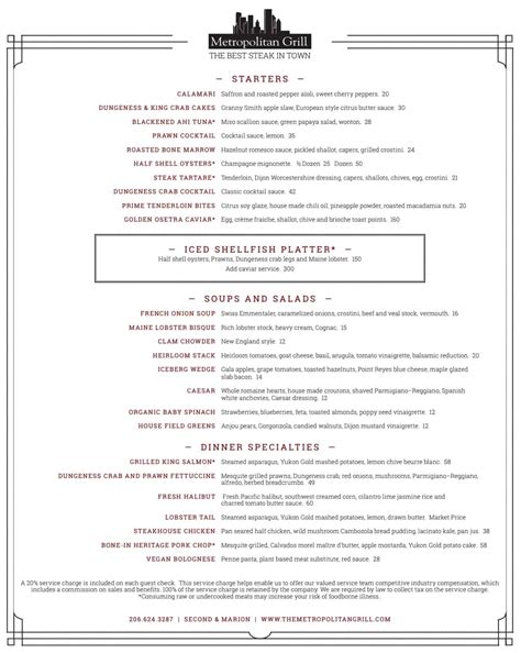 Metropolitan Grill Seattle, WA Menu (Updated: October 2022)