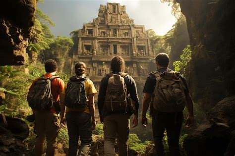 Premium Photo Group Of Friends Exploring Ancient Ruins In Foreign Land