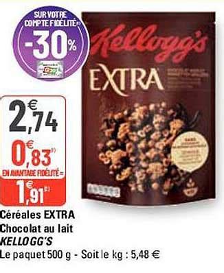 Offre Céréales Extra Chocolat Au Lait Kellogg s chez G20