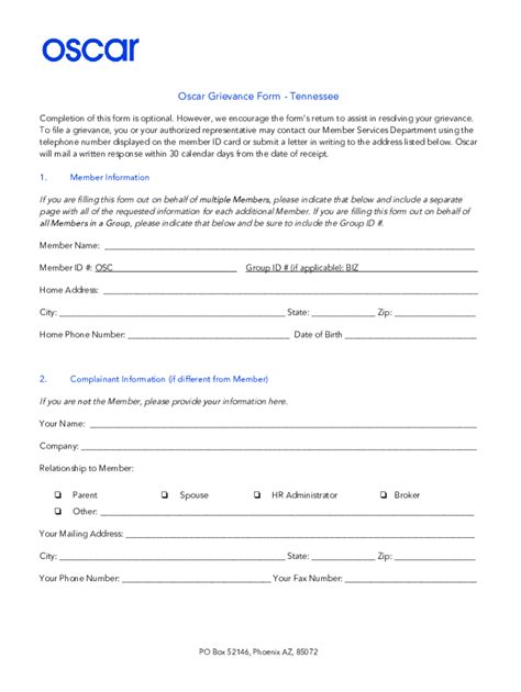 Fillable Online Oscar Grievance And Appeal Form Tennessee Fax Email