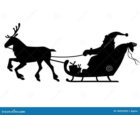 Silhouette Santa Riding On Reindeer Sleigh Stock Vector Illustration Of Black Santa 150993289