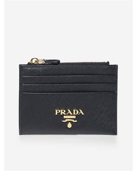 Prada Saffiano Leather Card Holder in Black - Lyst