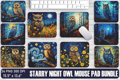 Starry Night Owl Mouse Pad Design Graphic By Foxmia Creative Fabrica