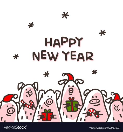 Happy new year pig greeting card funny pigs Vector Image