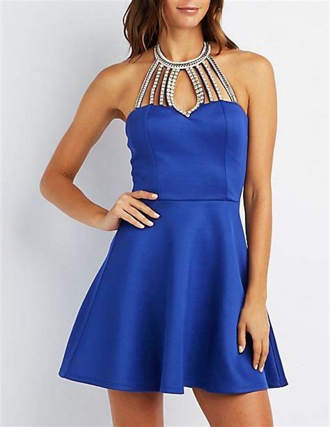 Embellished Halter Neck Skater Dress Dresses Dazzling Dress Sparkly