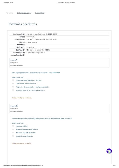 Examen Final Sistemas Operativos Sistemas Operativos Comenzado En
