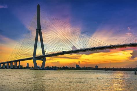 Sunset Can Tho Bridge, Can Tho City, Vietnam. Stock Photo - Image of ...