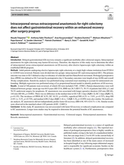 Intracorporeal Versus Extracorporeal Anastomosis For Right Colectomy