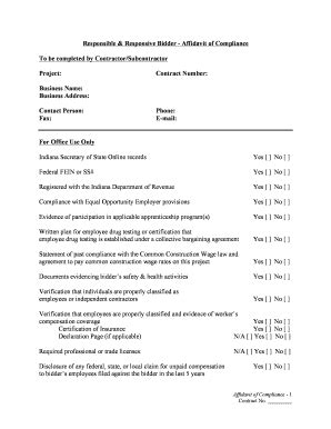 Fillable Online Iiiffc Responsible Responsive Bidder Affidavit Of