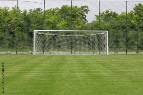 Goal at the stadium Soccer field with white lines Stock Photo | Adobe Stock