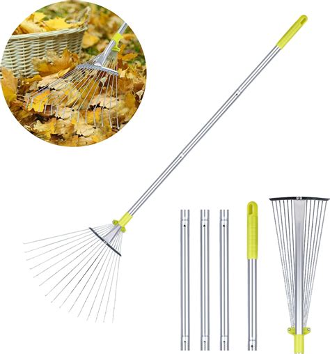 Lasnten 4 Pcs 63 Inch Adjustable Garden Leaf Rake