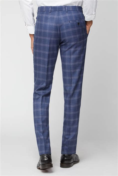 Limehaus Blue Checked Slim Fit Suit Trouser Suitdirect Co Uk