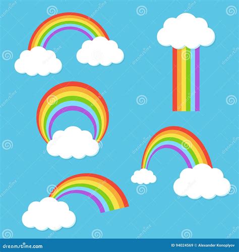 Arc En Ciel Avec L Ensemble De Vecteur De Nuages Illustration De