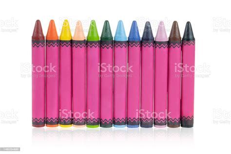 Multicolored Crayon Wax Pencil Isolated On White Background With