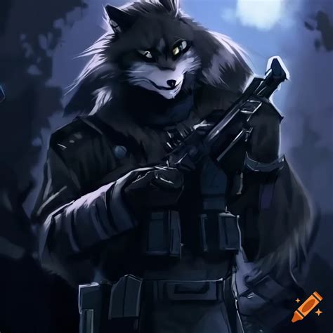 Realistic Anthropomorphic Wolf In Military Uniform