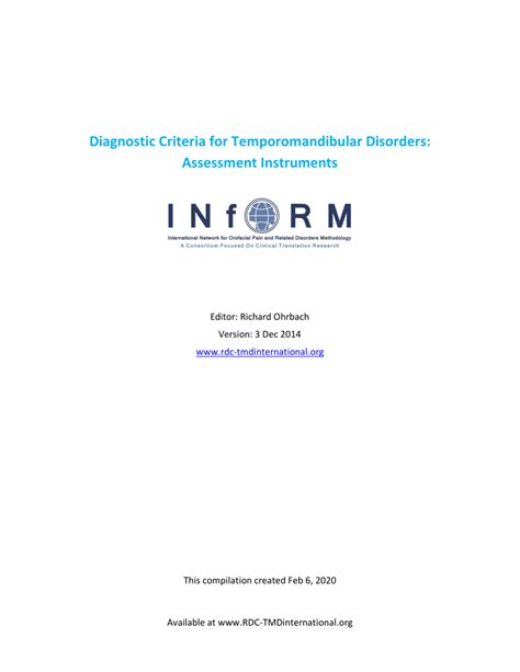 Pdf Diagnostic Criteria For Temporomandibular Disorders Assessment