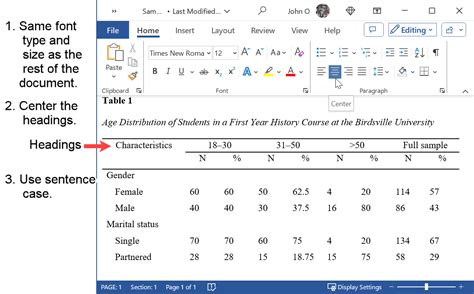 Apa Format For A Table Using Microsoft Word