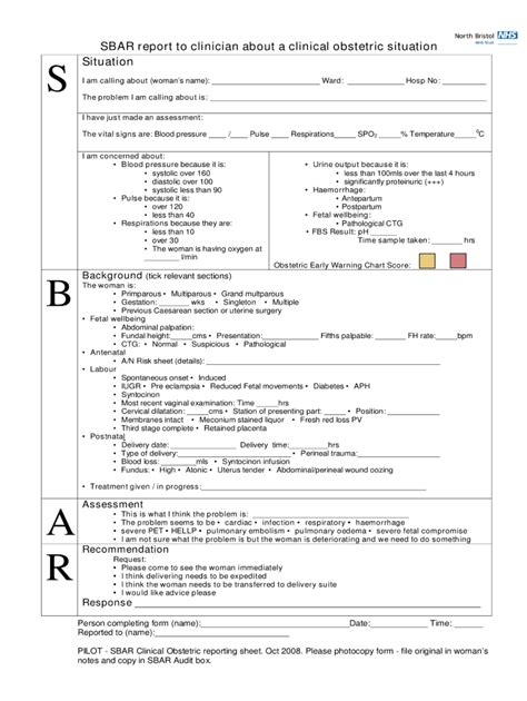 Free Printable Sbar Form Printable Forms Free Online