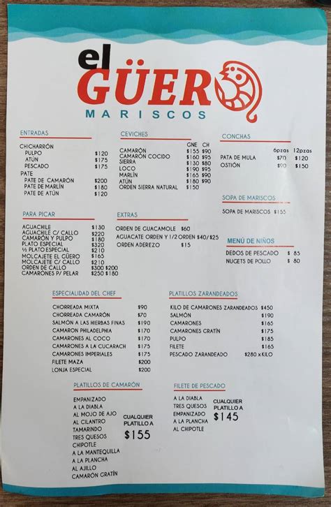 Carta Del Restaurante Mariscos El G Ero Zapopan Av Aviaci N B