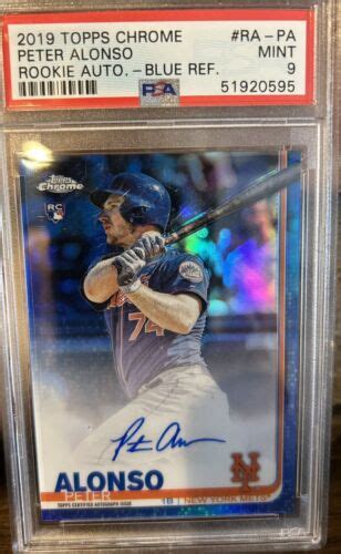 2019 Topps Chrome Blue Psa 9 Rc Rookie Refractor Pete Alonso Auto