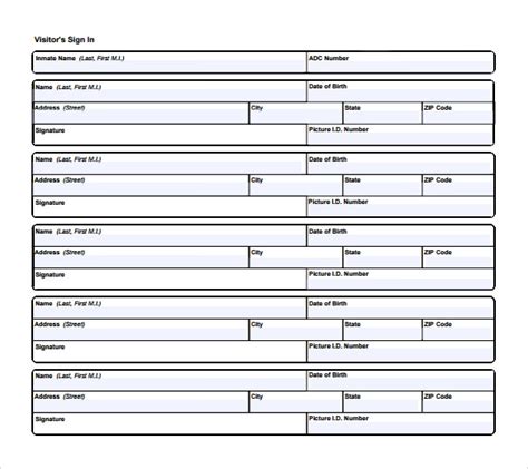 Free Sample Visitor Sign In Sheet Templates In Ms Word Pdf