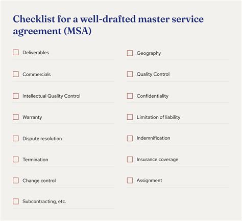 Checklist To A Good Master Service Agreement Sample Msa Template