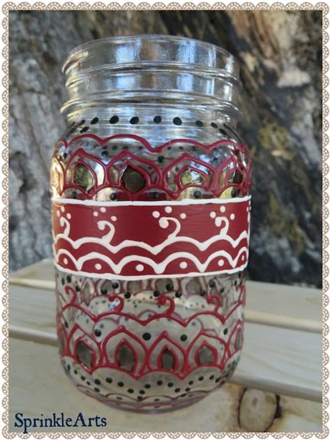 Mason Jar Indian Henna Mehndi Design Vase Candle Holder