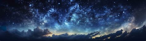 Panorama dark blue night sky, milky way and stars on dark background ...