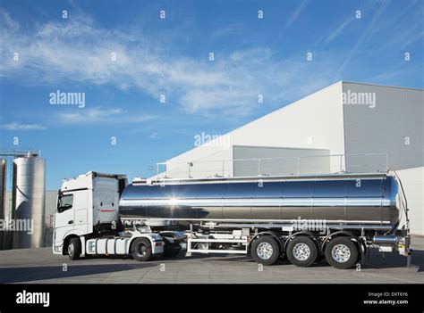 Stainless Steel Milk Tanker Stock Photo Alamy
