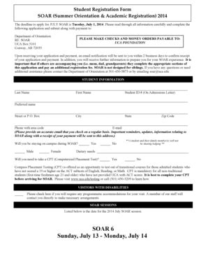 Fillable Online Uca Student Registration Form SOAR Summer Orientation