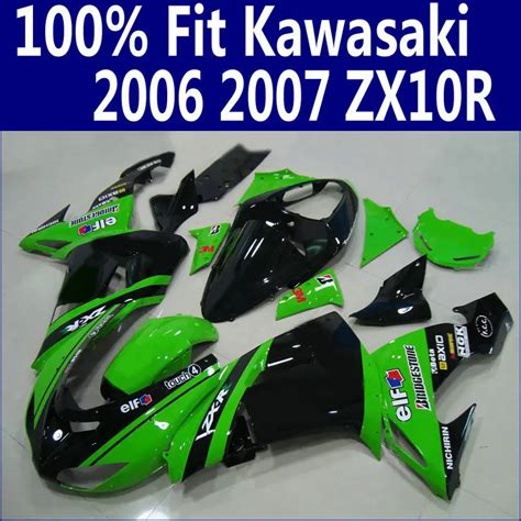 Plastic Fairing Kit For Kawasaki ZX10R 2006 2007 Green Black Bodywork