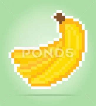 8 Bit Pixel Art Banana Fruit Pixels For Game Assets In Vector