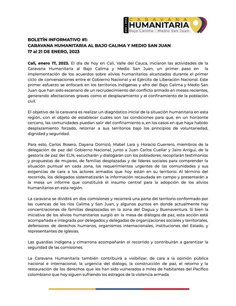 Alto Comisionado Paz on Twitter Atención Boletín informativo 1