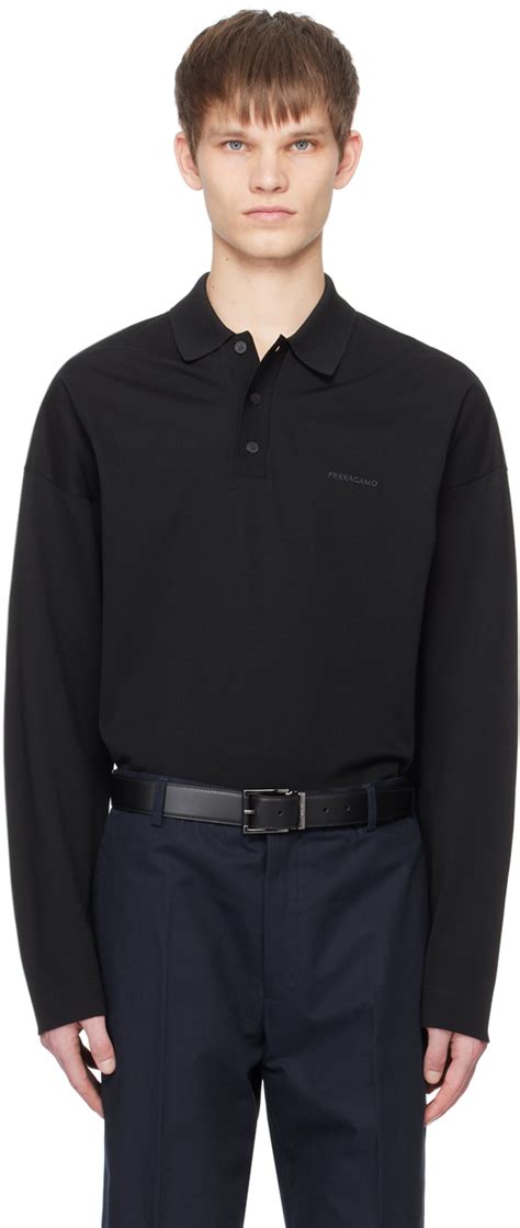 Ferragamo Black Embroidered Polo SSENSE