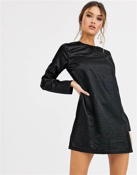 Asos Design Asos Design Mini Shift Dress With Stud Embellishment Black