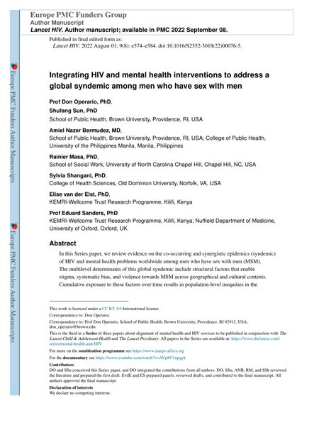 Pdf Integrating Hiv And Mental Health Interventions To Address A