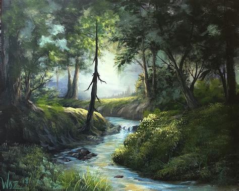 Forest River Painting by Paintings by Justin Wozniak