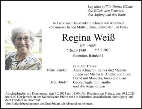 Traueranzeigen Von Regina Wei Schwaebische De Trauerportal