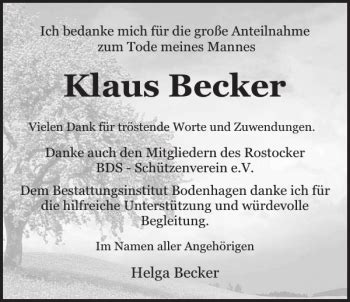 Traueranzeigen Von Klaus Becker Trauer Nordkurier