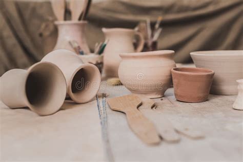 Handmade Clay Pots And Pottery Equipment Stock Photo Image Of