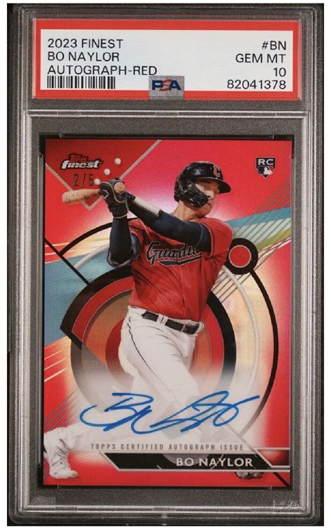 2023 Topps Finest Bo Naylor Red Refractor Auto RC 2 5 Guardians PSA 10