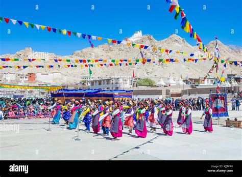 Unidentified Ladakhi people with traditional costumes participates in ...